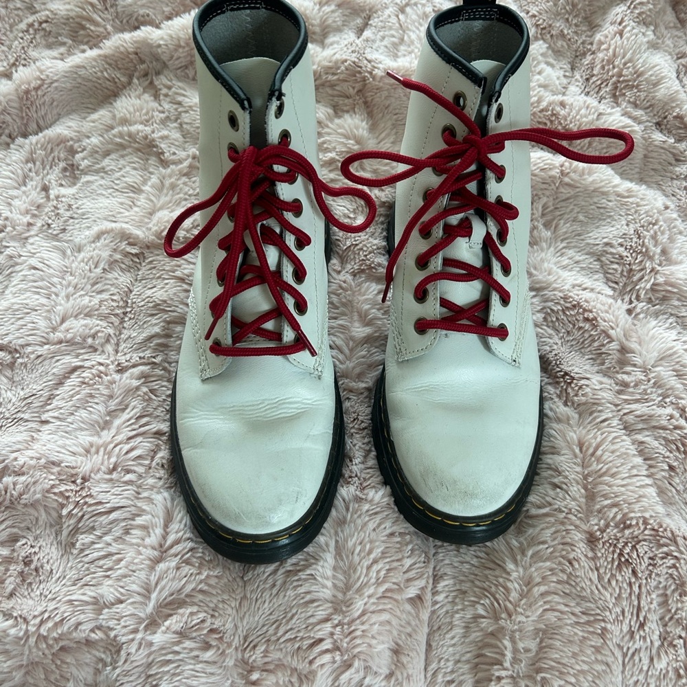 Dr Martens White and Red Laces  Women's Boots